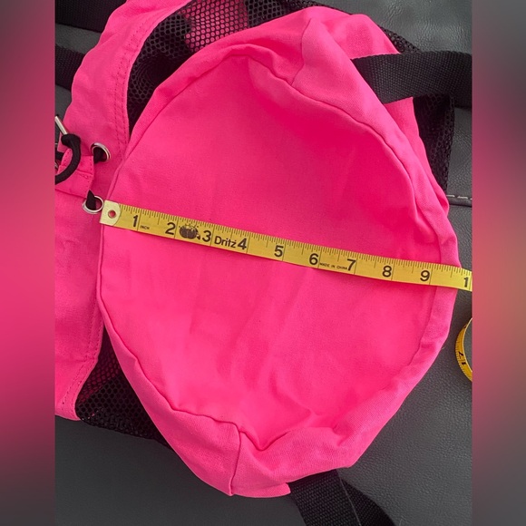 NWOT Victoria’s Secret PINK Nation neon pink/black mesh drawstring backpack main image 4